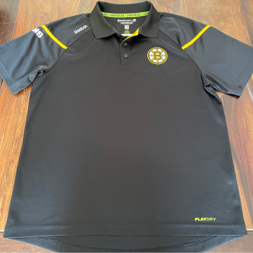 Reebok Black Polo with Yellow Boston Bruins Crest